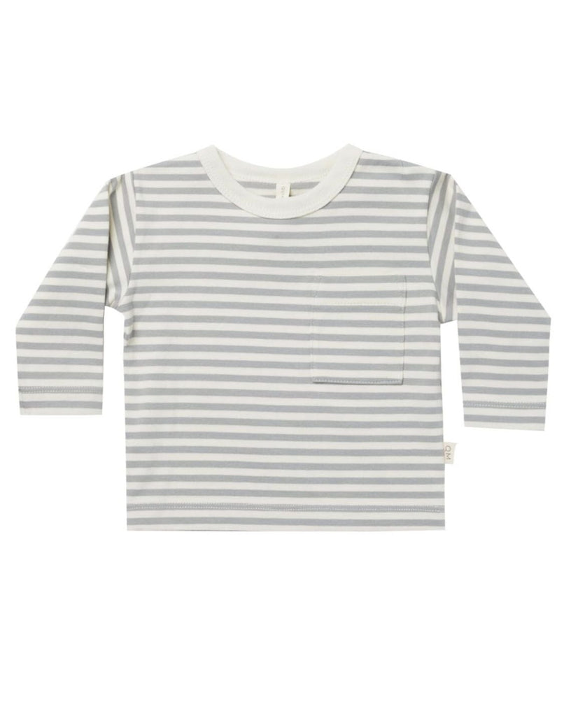 Long Sleeve Pocket Tee || Dusty Blue Stripe | Quincy Mae | Baby and Toddler's Clothing and Accessories