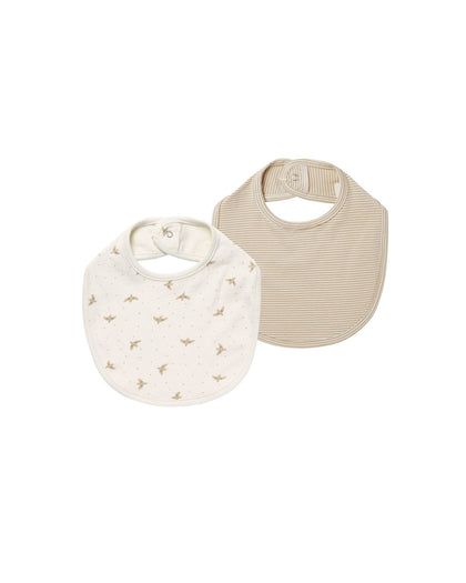 Jersey Snap Bib || Doves, Latte Micro Stripe | Quincy Mae | Baby and Toddler's Clothing and Accessories