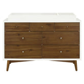 Palma 7-Drawer Assembled Double Dresser | Warm White with Natural Walnut
