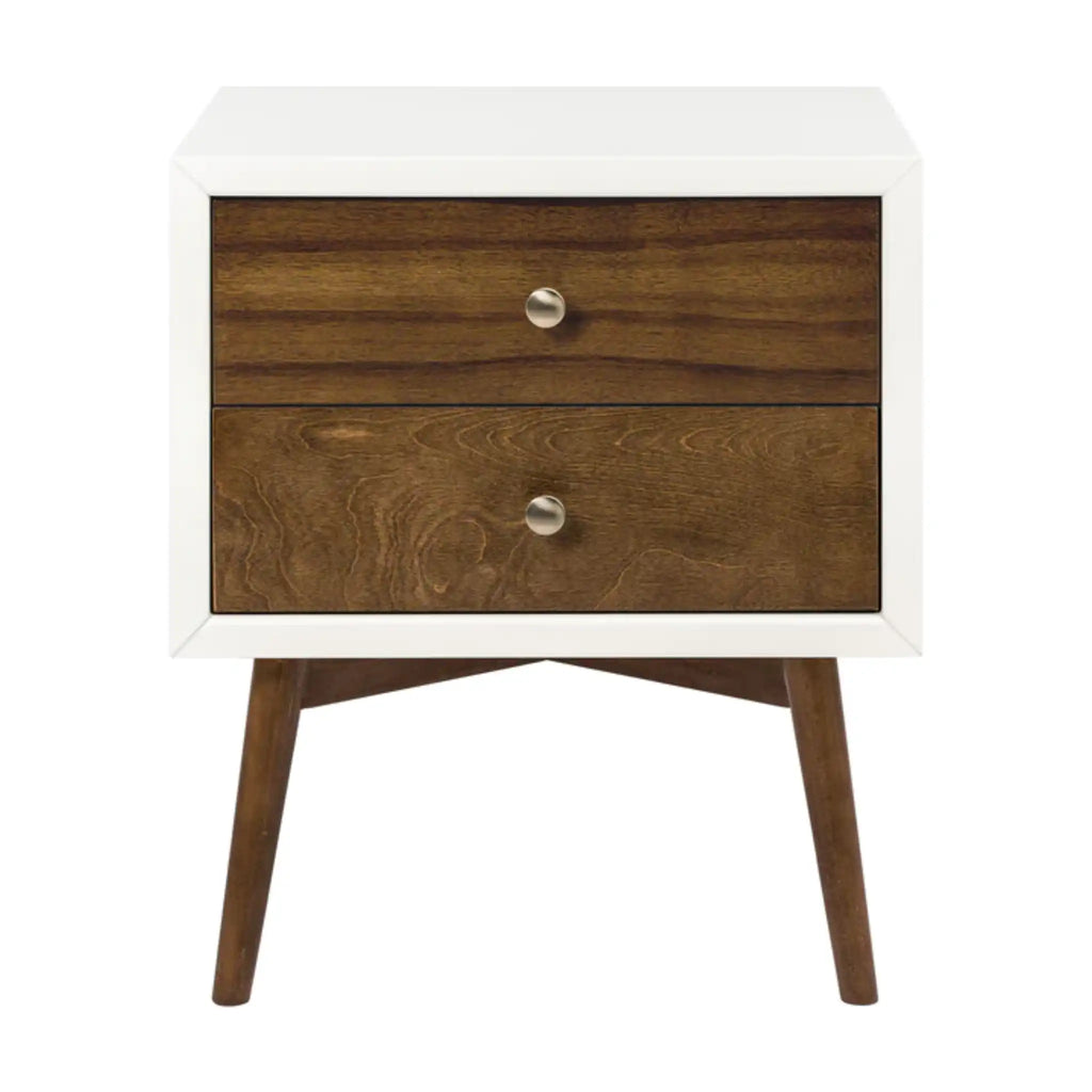 Palma Assembled Nightstand with USB Port | Warm White with Natural Walnut