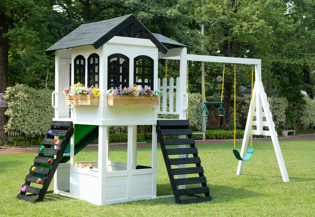 Reign Two Story Playhouse - White / Black 2 Mama Bees 