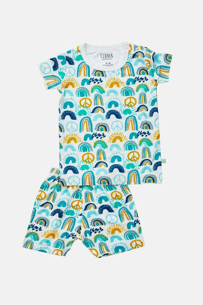 Shorts Pajama Set - Rainbows Blue by Clover Baby & Kids Clover Baby & Kids 12-18M 