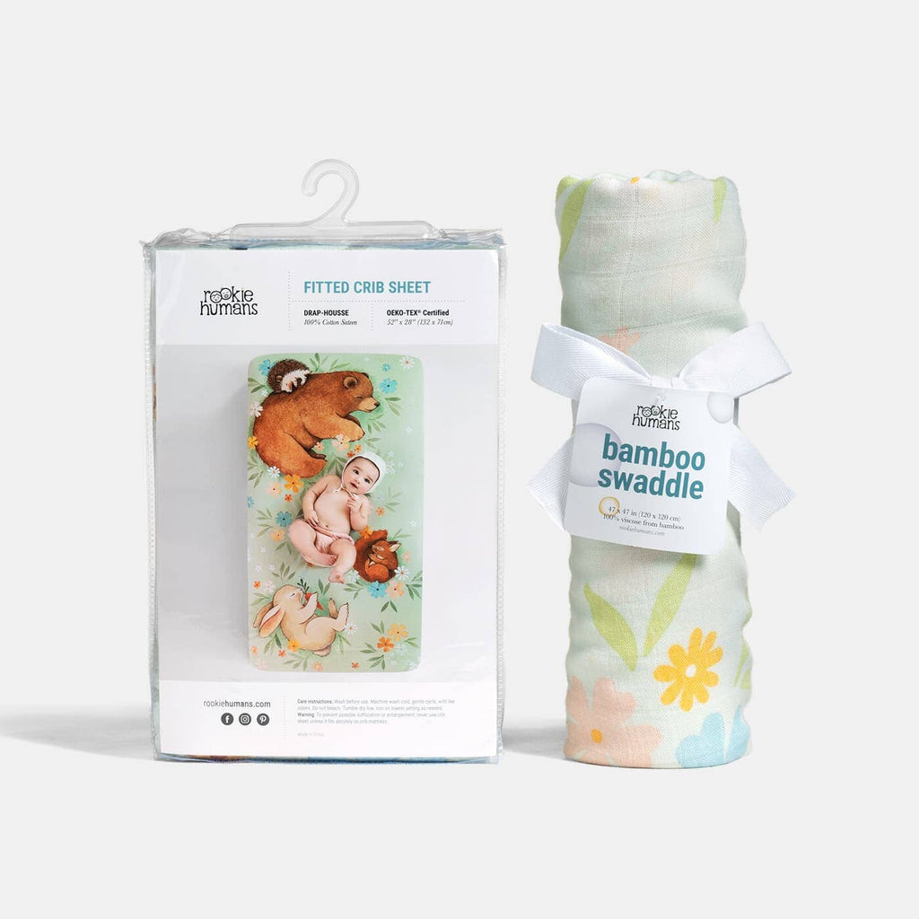 Crib sheet and Swaddle bundle - Enchanted Meadow Crib Sheet & Swaddle Rookie Humans 