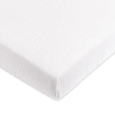 Babyletto | Mini Crib Sheet in GOTS Certified Organic Muslin Cotton | White