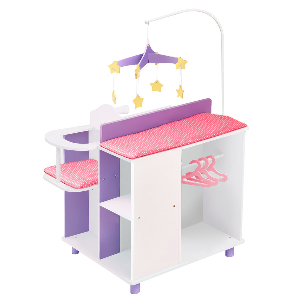 Olivia's Little World - Little Princess Baby Doll Changing Station with Storage - White & Purple | Teamson Kids - Doll Furniture