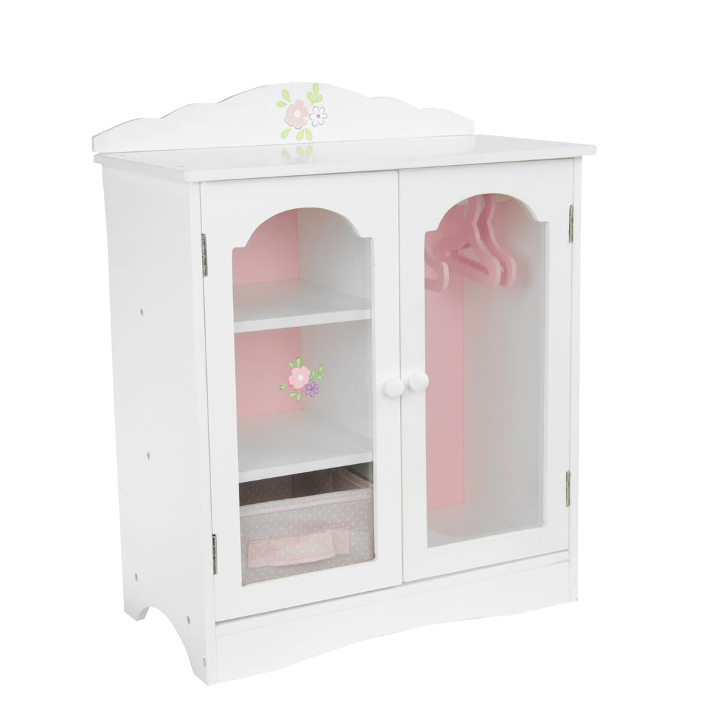Olivia's Little World - Little Princess 18" Doll Fancy Closet with 3 Hangers - White | Teamson Kids - Dollhouse Furniture