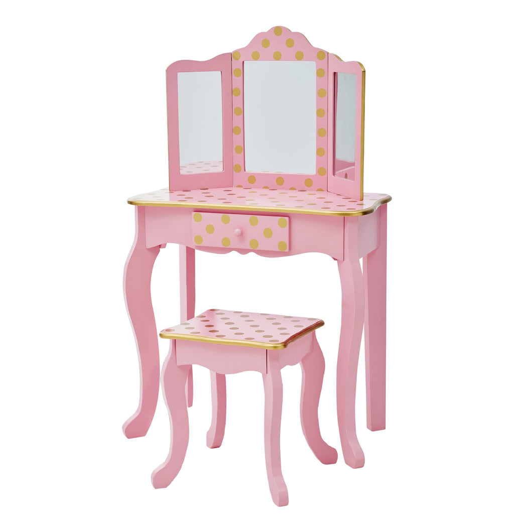 Fantasy Fields - Fashion Polka Dot Prints Gisele Play Vanity Set - Pink / Rose Gold | Teamson Kids - Kids Furniture