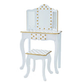 Fantasy Fields - Fashion Polka Dot Prints Gisele Play Vanity Set - White / Gold | Teamson Kids - Kids Furniture