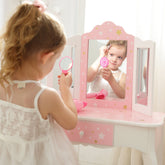 Fantasy Fields - Fashion Twinkle Star Prints Gisele Play Vanity Set - Pink / White | Teamson Kids - Kids Furniture