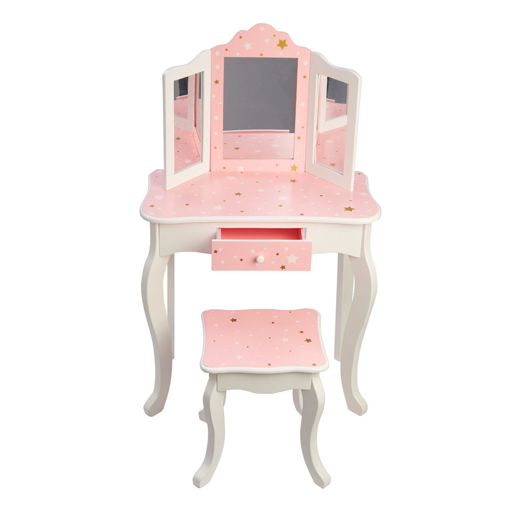 Fantasy Fields - Fashion Twinkle Star Prints Gisele Play Vanity Set - Pink / White | Teamson Kids - Kids Furniture