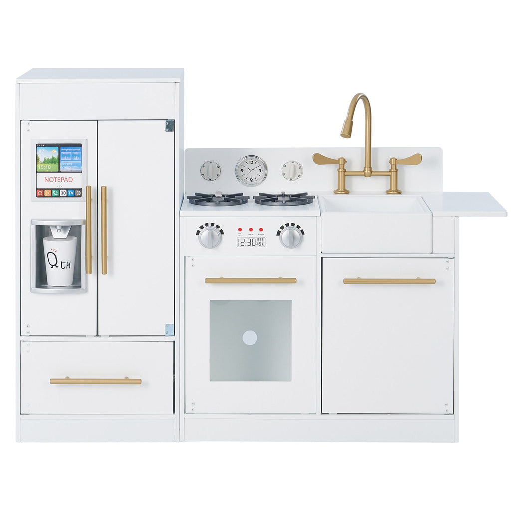Little Chef Chelsea Modern Play Kitchen - White / Gold | Teamson Kids - Costume + Pretend Play - Play Kitchen + Food
