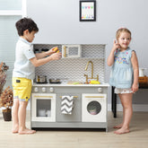 Little Chef Berlin Modern Play Kitchen - Grey / White | Teamson Kids - Costume + Pretend Play - Play Kitchen + Food
