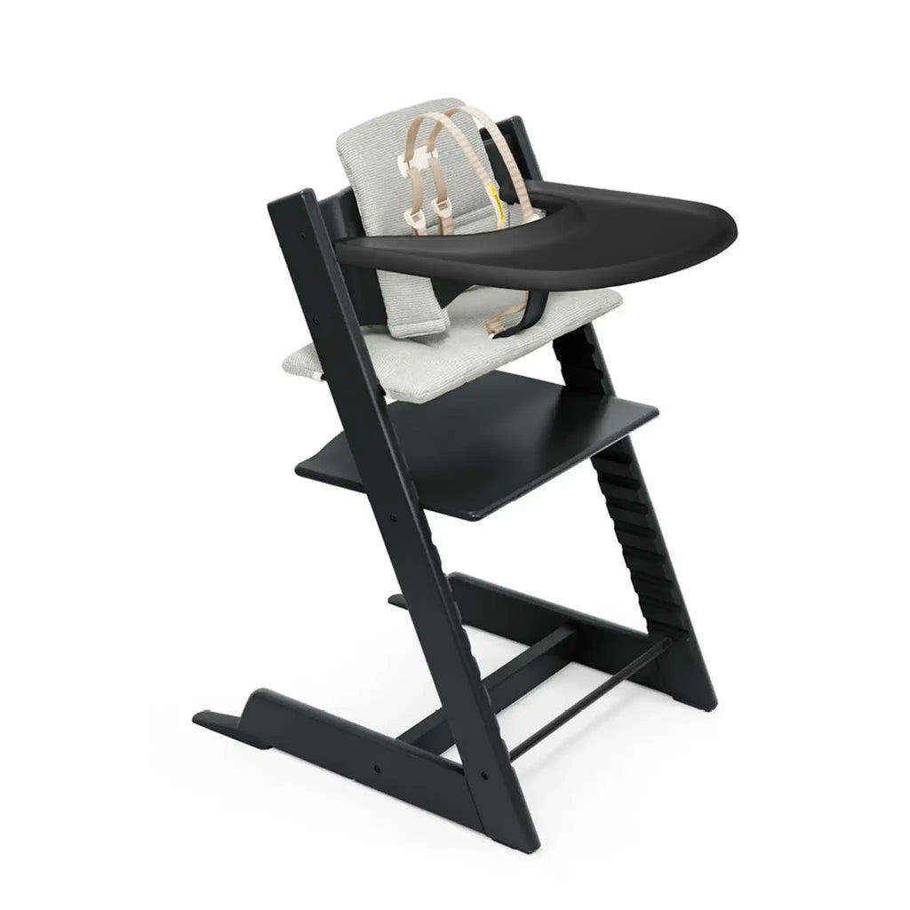 Tripp Trapp® High Chair and Cushion with Stokke® Tray | Black + Nordic Grey