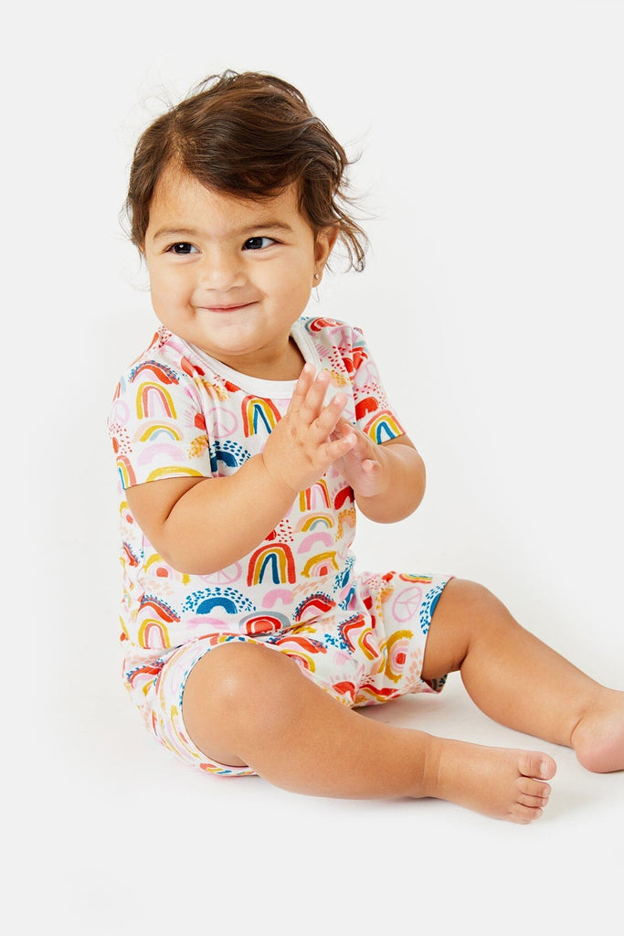 Shorts Pajama Set - Rainbows Pink by Clover Baby & Kids Clover Baby & Kids 