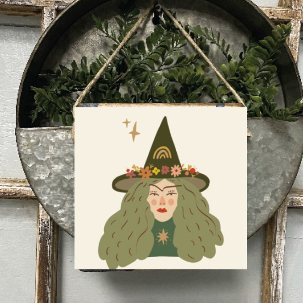 Witchy Woman SQ Twine Sign hanging by string