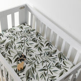 Babyletto | Mini Crib Sheet in GOTS Certified Organic Muslin Cotton | Olive Branches