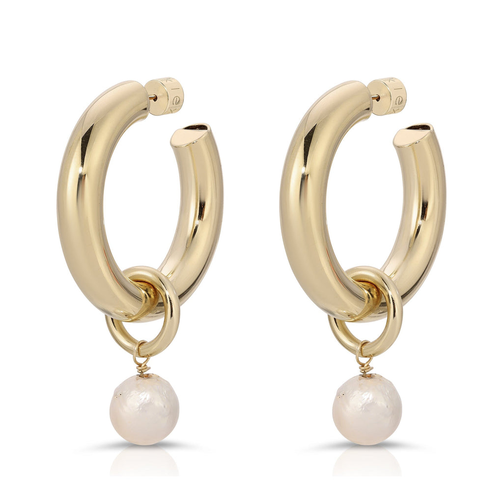 Zolen Hoops with Baroque Pearl Charms by eklexic eklexic GOLD 